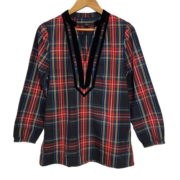 J.Crew Velvet-trimmed V-neck tunic in black Stewart Tartan S - Picture 5 of 7